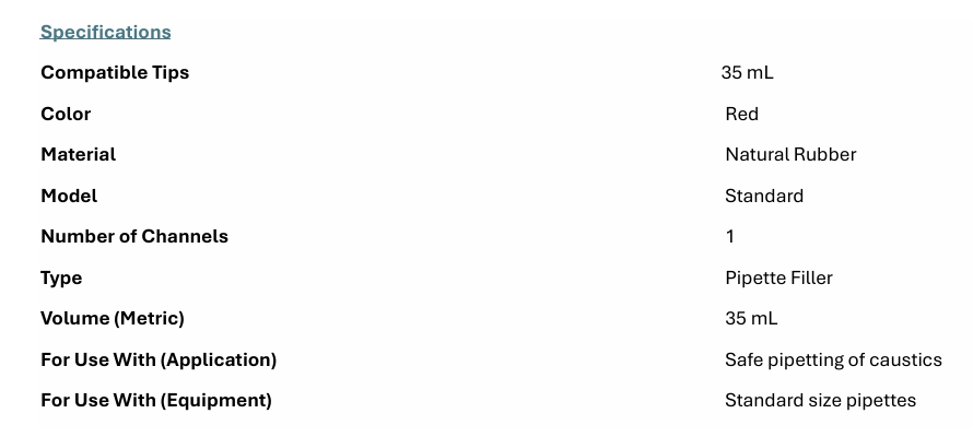 Product specifications diagram